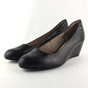 Hush Puppies Women's Black Leather Wedge Almond Toe Shoes Cushioned Size 9